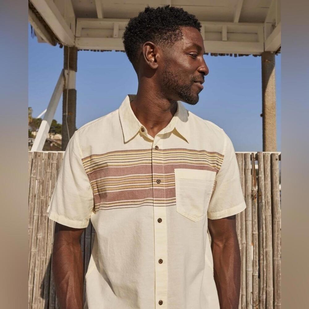 NWT Toad&Co 100% Organic Cotton Airscape Button Up Shirt In Dark Roast‎ Stripe S